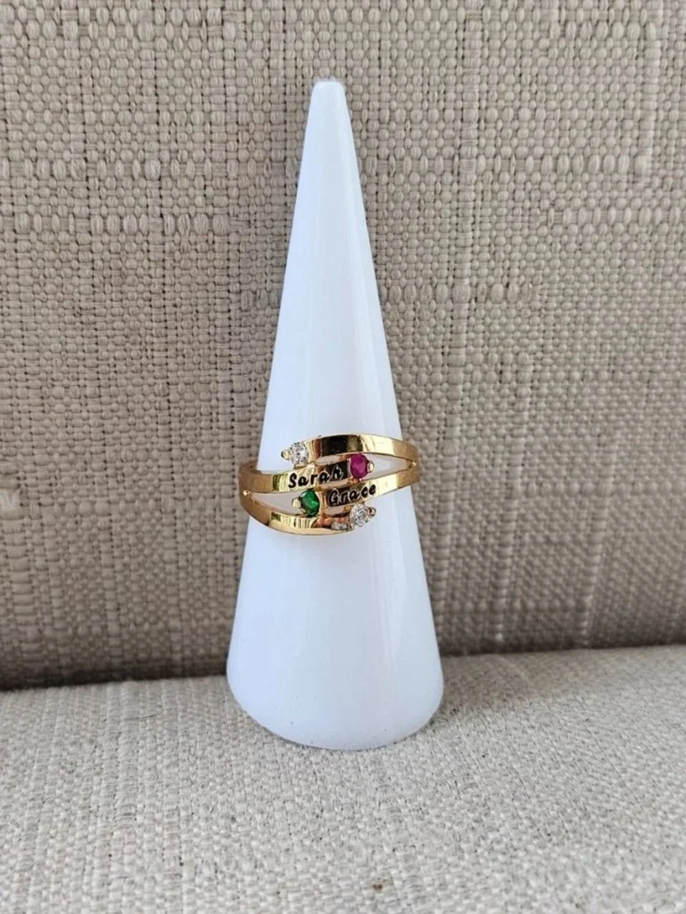 Personalized Name Ring w/ Gemstones Gold Tone Fashion Jewelry Sarah Grace Size 7